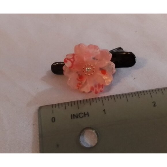 Pink Floral Hair Clip With Decorative Jewel Center - Picture 3 of 4